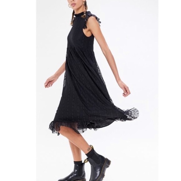Urban Outfitters Gabby Black Lace Babydoll High Neck Midi Dress Size XS - Picture 2 of 10